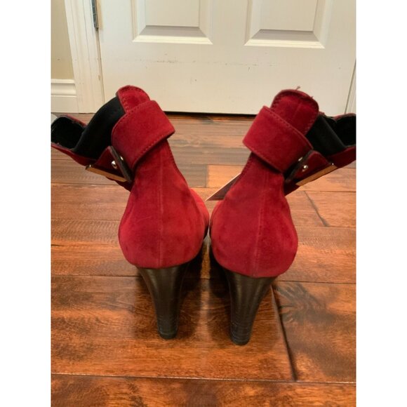 Aquatalia Red Suede High Heel Ankle Booties W/ Buckle & Zipper, Size 12 (US) - Picture 6 of 7